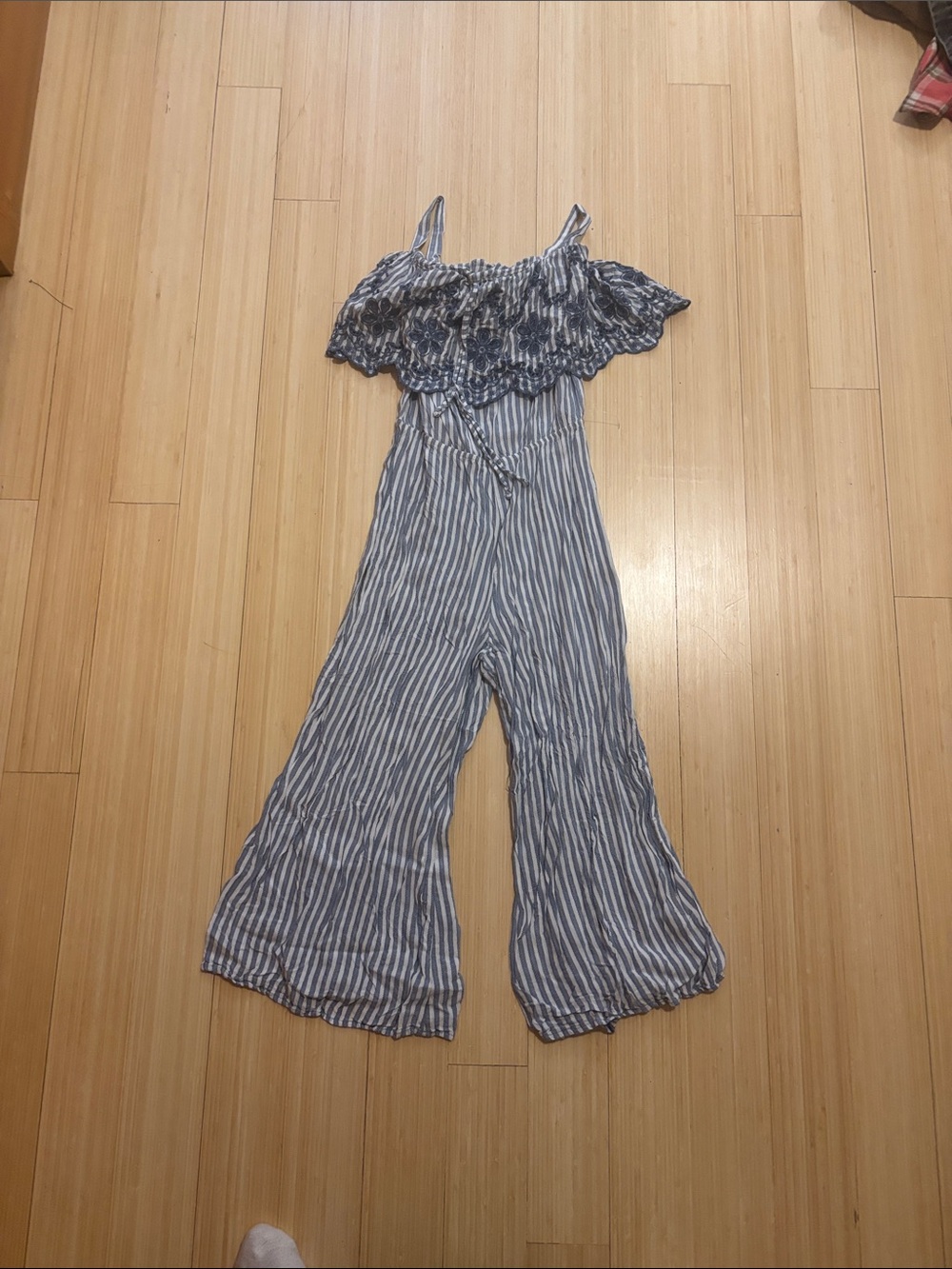 Striped Off-Shoulder Wide-Leg Jumpsuit - Blue